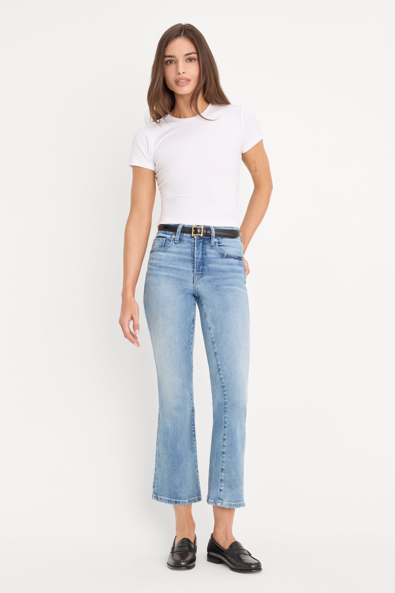 SOFT TECH GOOD LEGS CROP MINI BOOT JEANS| INDIGO1293