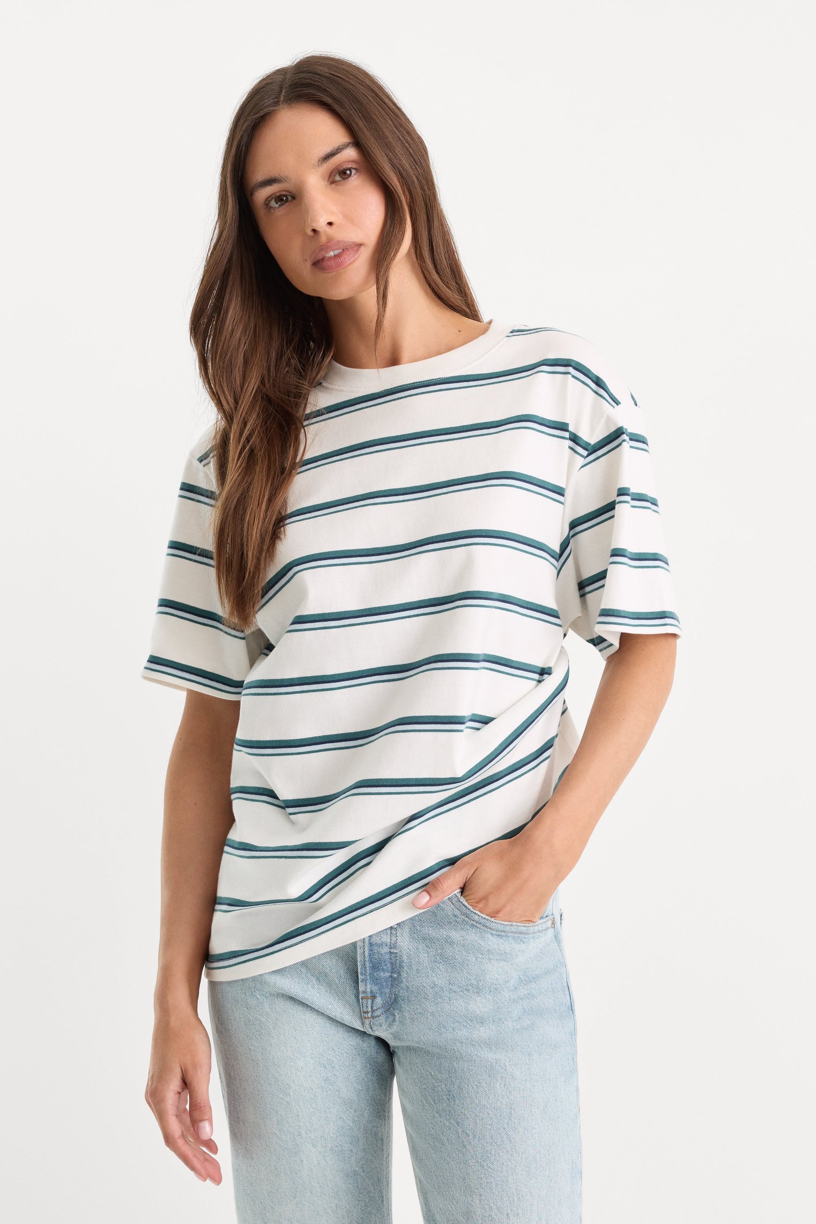 THE OVERSIZED TEE | HARBOR STRIPE CLOUD WHITE - Image 4
