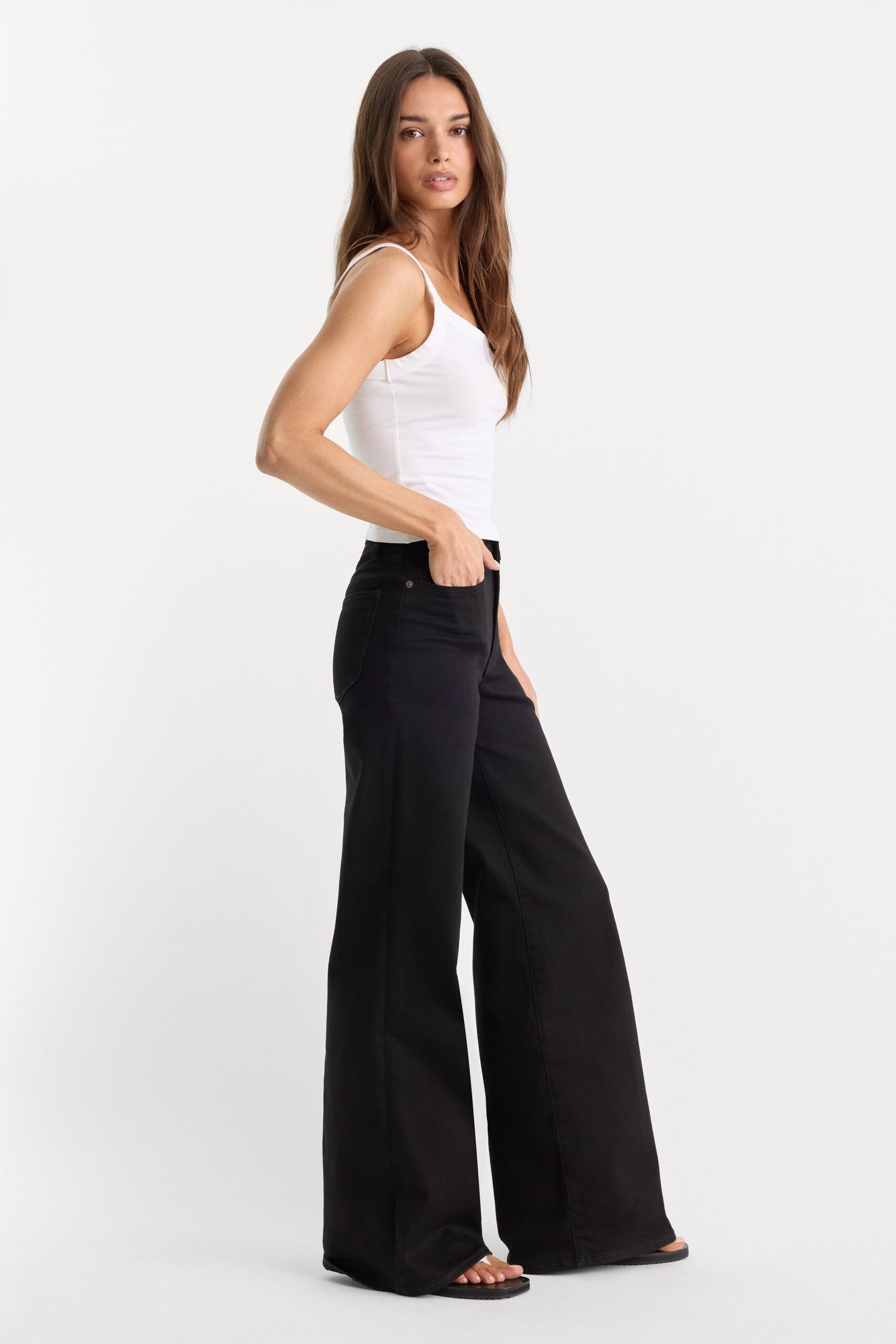 NEVER FADE GOOD WAIST PALAZZO JEANS | BLACK