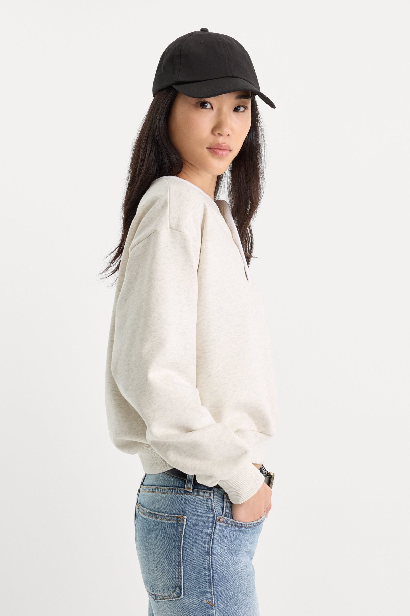 THE BRUSHED FLEECE HENLEY | OATMEAL - Image 3