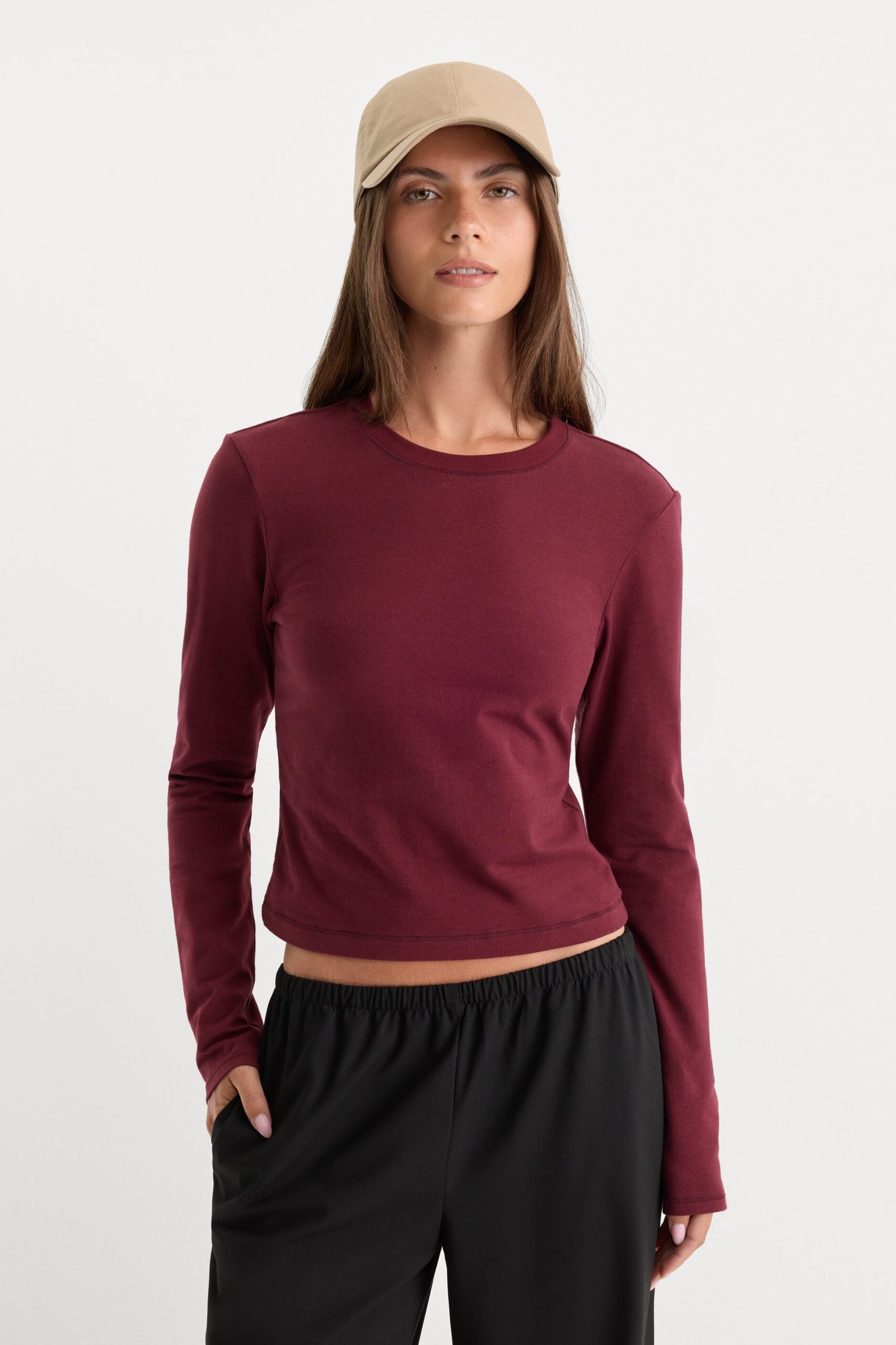 THE LONG SLEEVE BABY TEE | BERRY NOIR