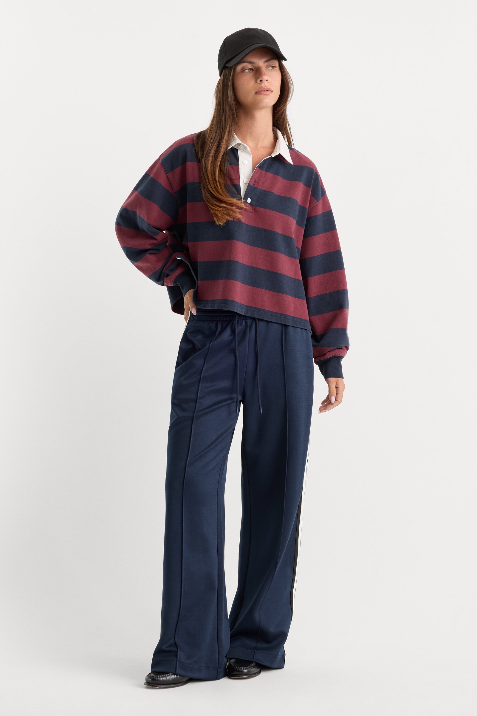 THE CROPPED RUGBY POLO | NAVY BERRY NOIR BLOCK STRIPE - Image 3