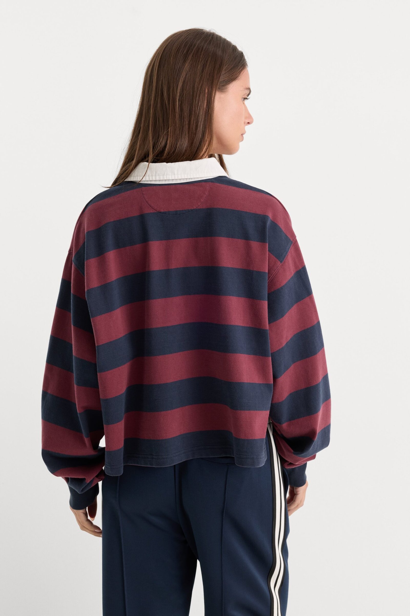 THE CROPPED RUGBY POLO | NAVY BERRY NOIR BLOCK STRIPE - Image 4