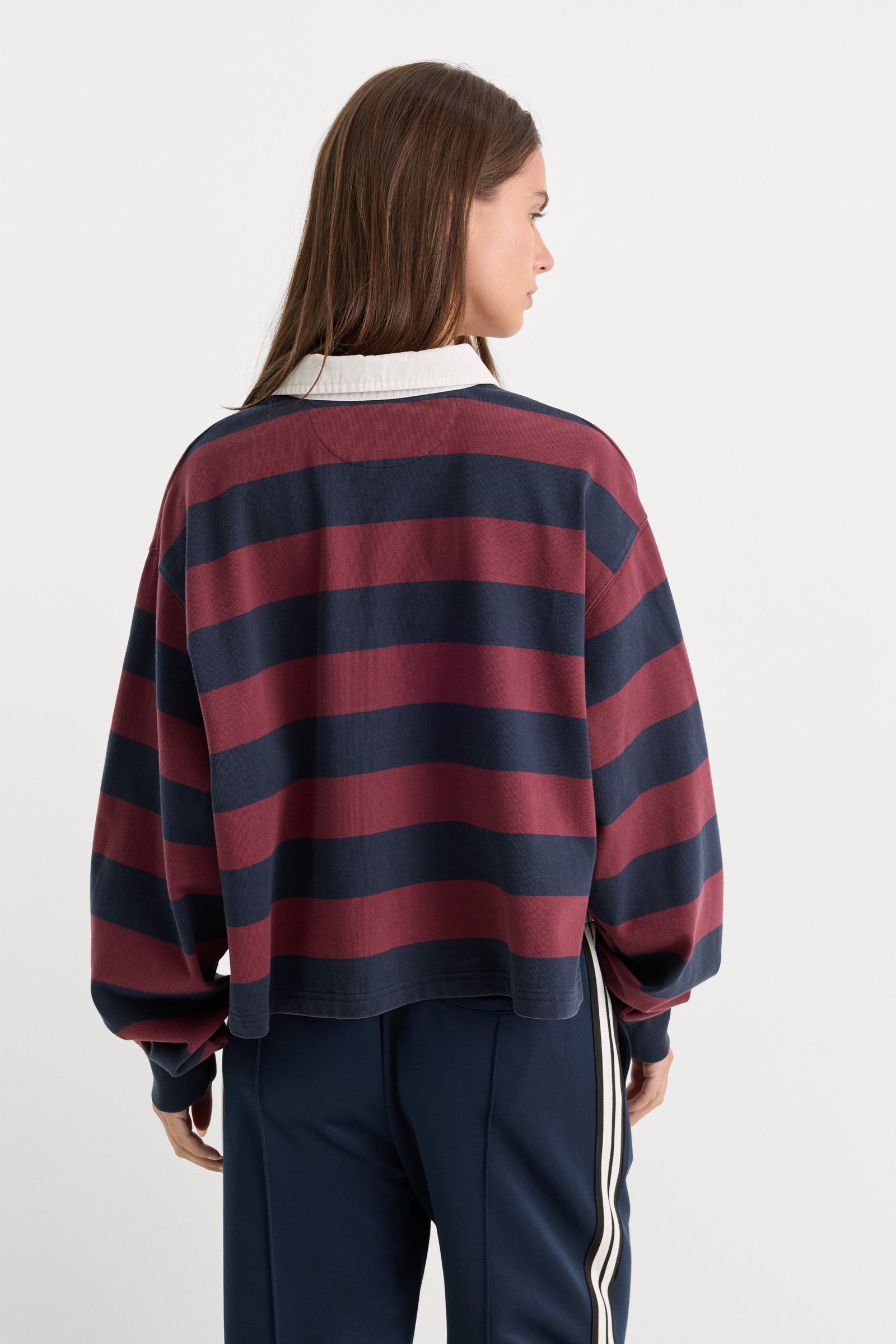 THE CROPPED RUGBY POLO | NAVY BERRY NOIR BLOCK STRIPE - Image 4