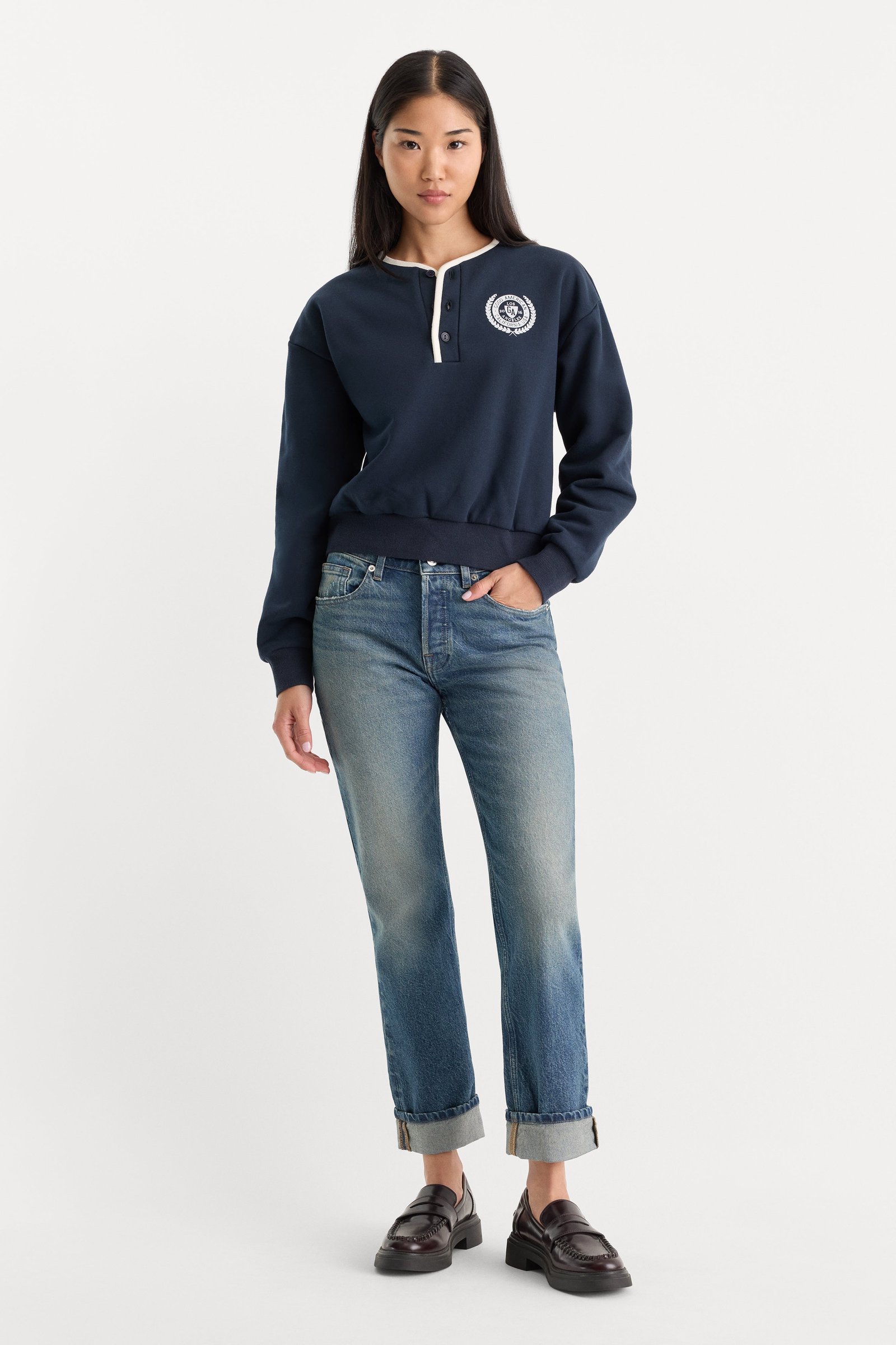THE BRUSHED FLEECE HENLEY | NEW NAVY - Image 4