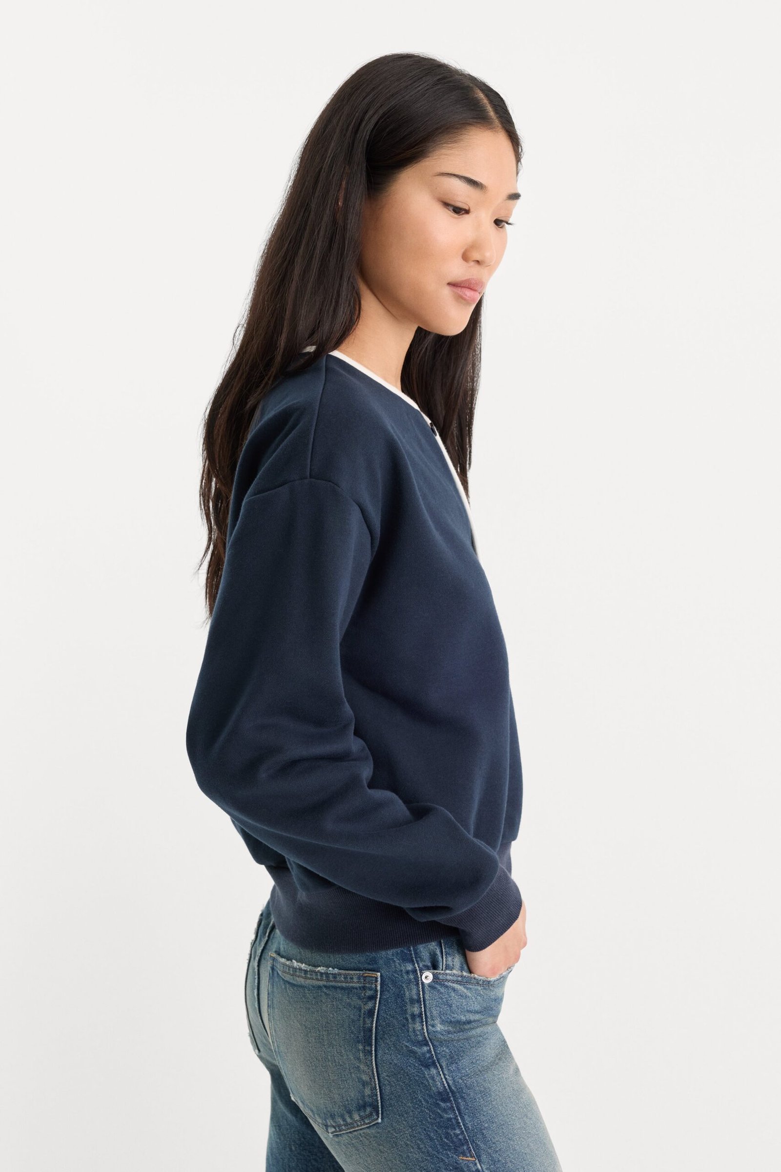 THE BRUSHED FLEECE HENLEY | NEW NAVY - Image 3