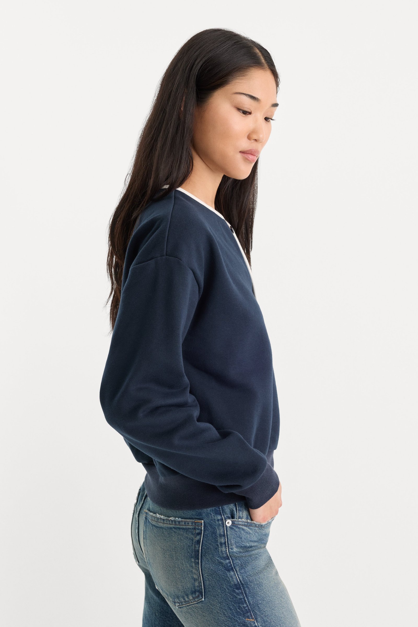 THE BRUSHED FLEECE HENLEY | NEW NAVY - Image 3
